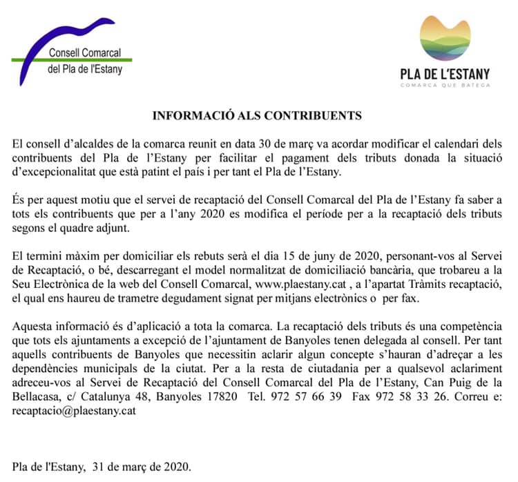 Comunicat Consell Comarcal